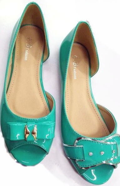 patent PU with peep toe and beautiful bow latest casual shoe